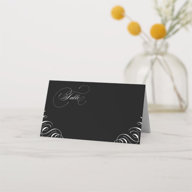 Flourish calligraphy vintage wedding place cards (Front)