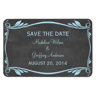 Flourish Chalkboard Save the Date Magnet, Blue Magnet