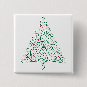 Flourish Christmas Tree in Red and Green 15 Cm Square Badge