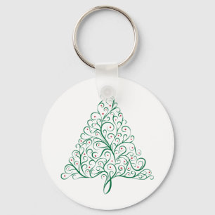 Flourish Christmas Tree in Red and Green Key Ring