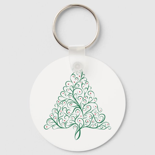 Flourish Christmas Tree in Red and Green Key Ring (Front)