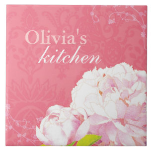 Flourish Coral Peony Swirls Kitchen Trivet Deco