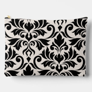 Flourish Damask Art I Black on Cream Accessory Pouch