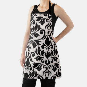 Flourish Damask Art I Black on Cream Apron