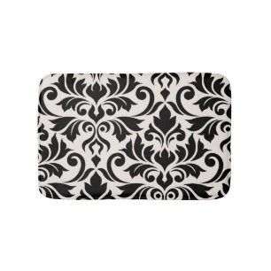 Flourish Damask Art I Black on Cream Bath Mat