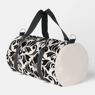 Flourish Damask Art I Black on Cream Duffle Bag
