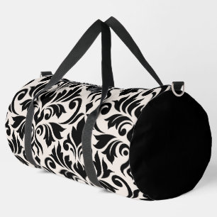 Flourish Damask Art I Black on Cream Duffle Bag