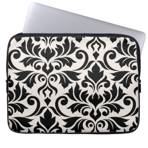 Flourish Damask Art I Black on Cream Laptop Sleeve
