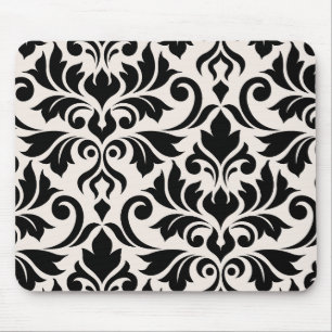 Flourish Damask Art I Black on Cream Mouse Mat