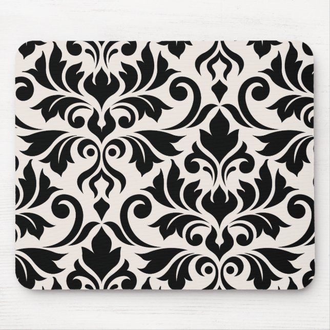 Flourish Damask Art I Black on Cream Mouse Mat (Front)