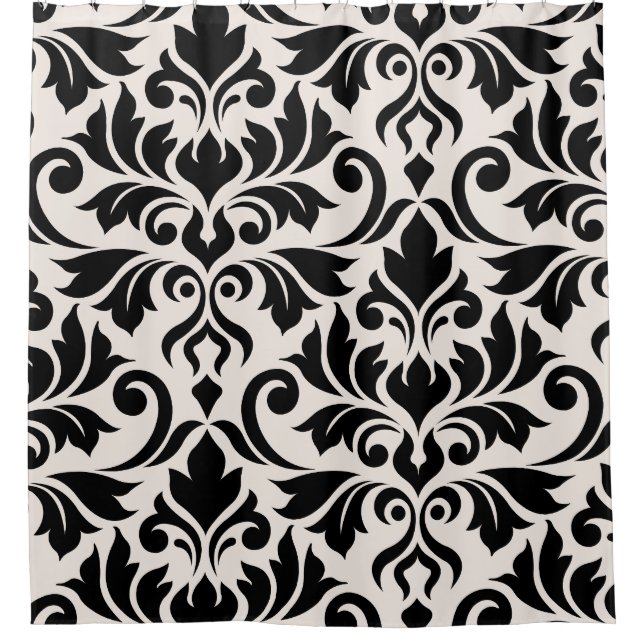 Flourish Damask Art I Black on Cream Shower Curtain (Front)