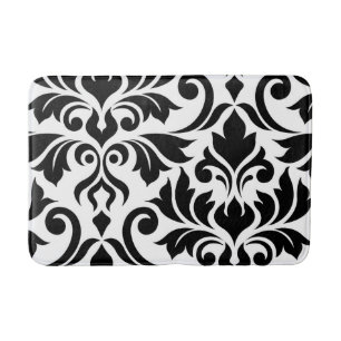 Flourish Damask Art I Black on White Bath Mat