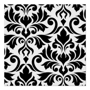 Flourish Damask Art I Black on White Poster