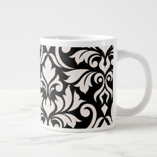 Flourish Damask Art I Cream on Black Large Coffee Mug