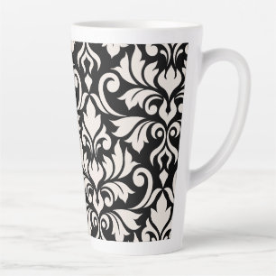 Flourish Damask Art I Cream on Black Latte Mug