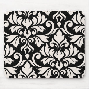 Flourish Damask Art I Cream on Black Mouse Mat