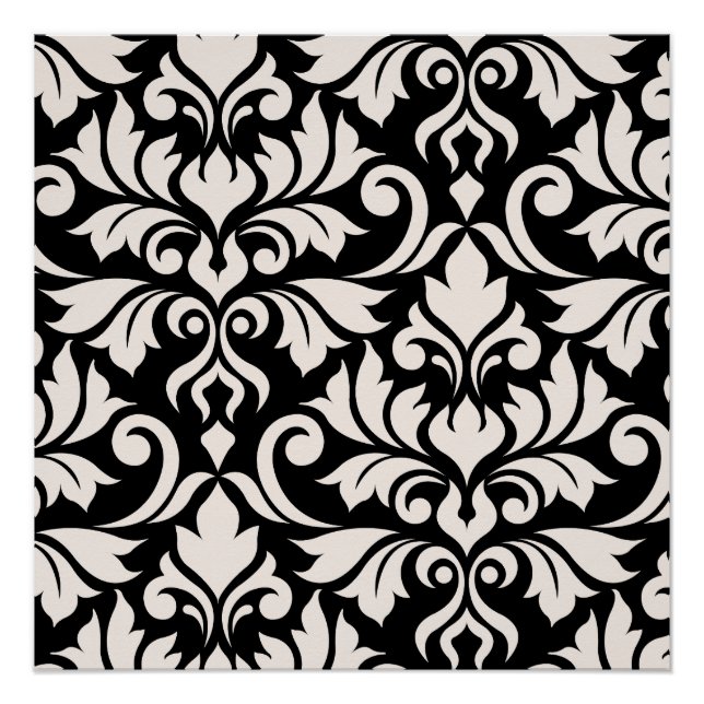 Flourish Damask Art I Cream on Black Poster (Front)