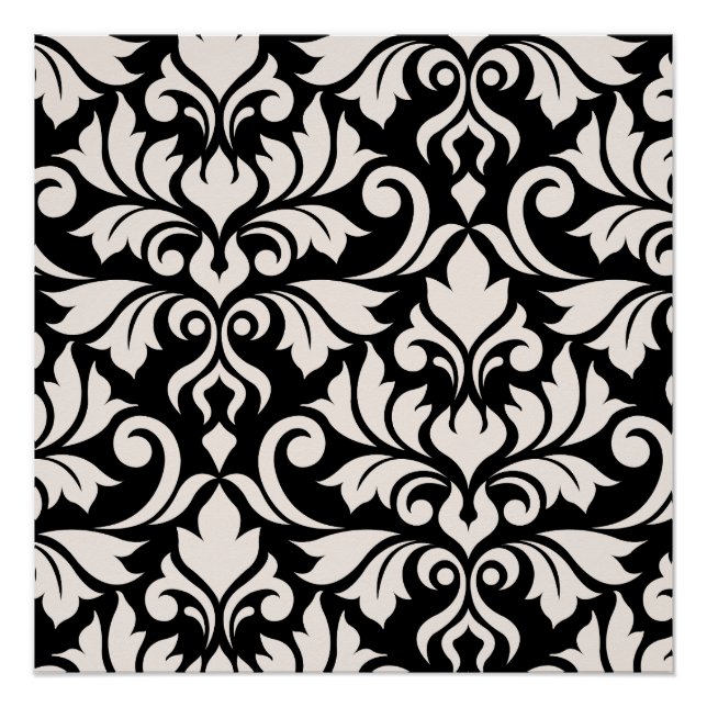 Flourish Damask Art I Cream on Black Poster (Front)