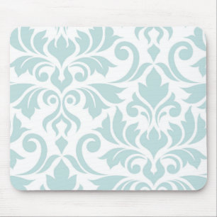 Flourish Damask Art I Duck Egg Blue on White Mouse Mat