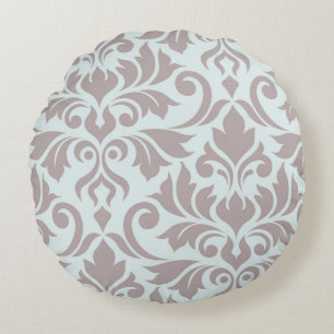 Flourish Damask Art I Taupe on Duck Egg Blue Round Cushion