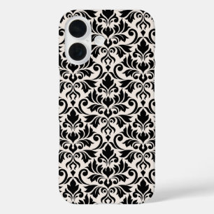 Flourish Damask Big Pattern Black on Cream iPhone 16 Case