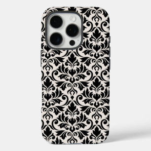 Flourish Damask Big Pattern Black on Cream iPhone 16 Pro Case
