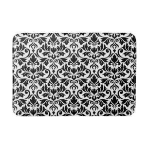 Flourish Damask Big Pattern Black on White Bath Mat