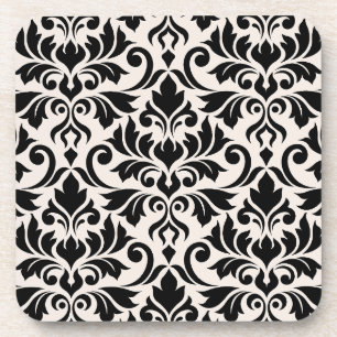Flourish Damask Lg Pattern Black on Cream Coaster