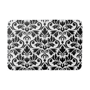 Flourish Damask Lg Pattern Black on White Bath Mat