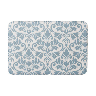 Flourish Damask Lg Pattern Blue on Cream Bath Mat