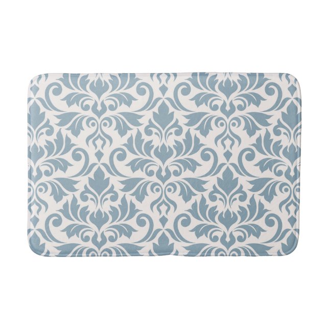 Flourish Damask Lg Pattern Blue on Cream Bath Mat (Front)