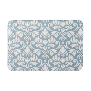 Flourish Damask Lg Pattern Cream on Blue Bath Mat
