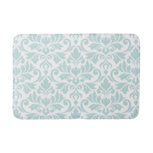 Flourish Damask Lg Pattern Duck Egg Blue on White Bath Mat