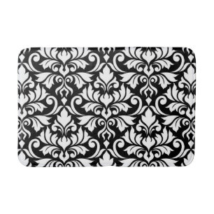 Flourish Damask Lg Pattern White on Black Bath Mat