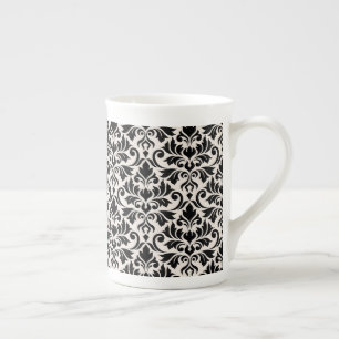 Flourish Damask Pattern Black on Cream Bone China Mug