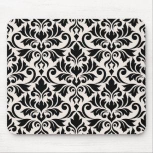 Flourish Damask Pattern Black on Cream Mouse Mat