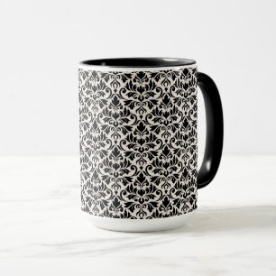 Flourish Damask Pattern Black on Cream Mug