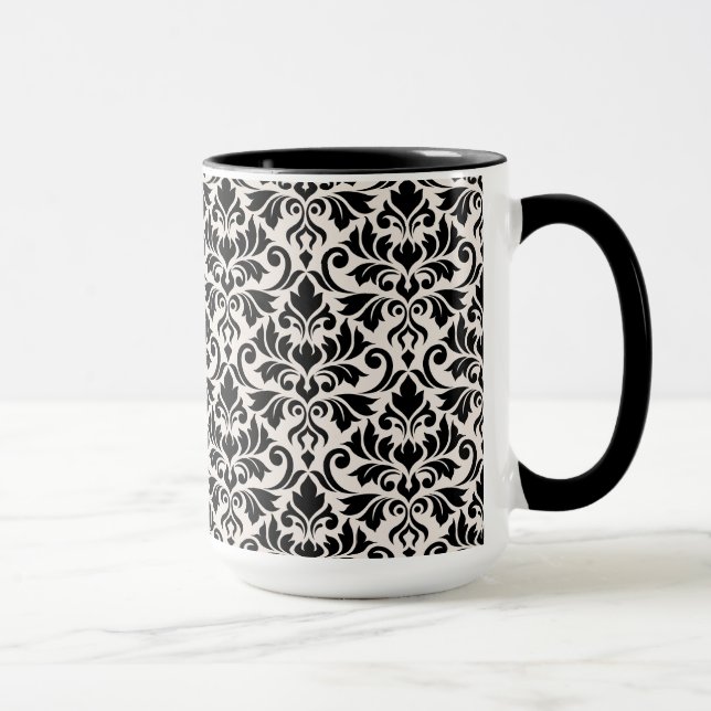 Flourish Damask Pattern Black on Cream Mug (Right)