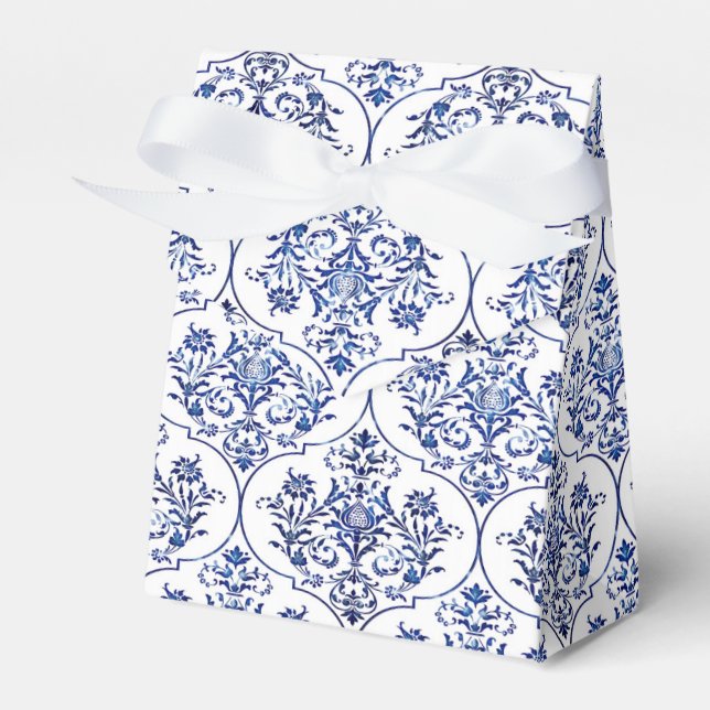 Flourish Damask Pattern - blue Favour Box (Front Side)