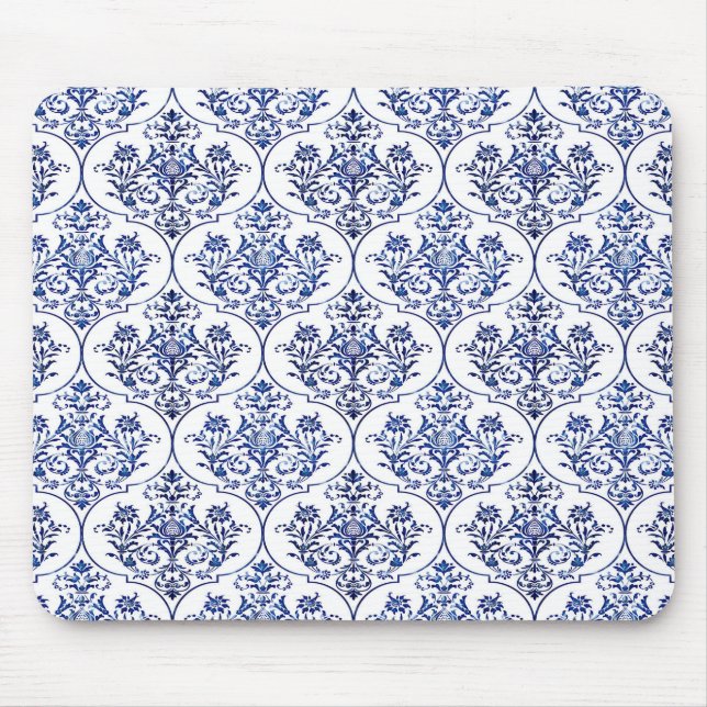 Flourish Damask Pattern - blue Mouse Mat (Front)