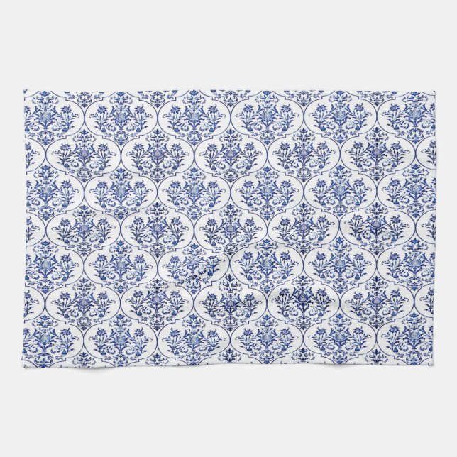 Flourish Damask Pattern - blue Tea Towel (Horizontal)