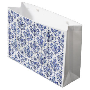 Flourish Damask Pattern - blue + your idea Large Gift Bag