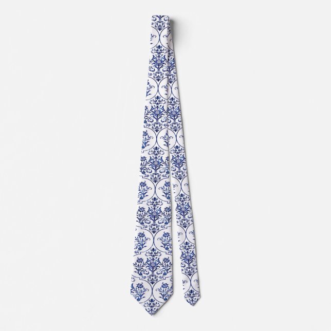 Flourish Damask Pattern - blue + your idea Tie (Front)