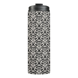 Flourish Damask Rpt Pattern Black on Cream Thermal Tumbler