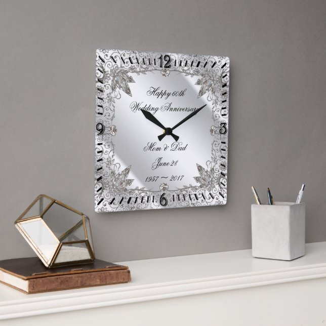 Flourish Diamond 60th Wedding Anniversary Clock (Office)