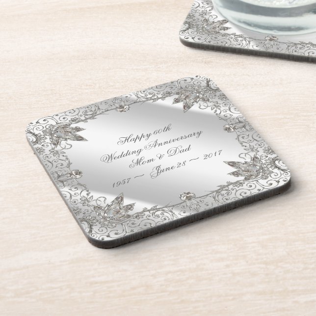 Flourish Diamond 60th Wedding Anniversary Coaster (Left Side)