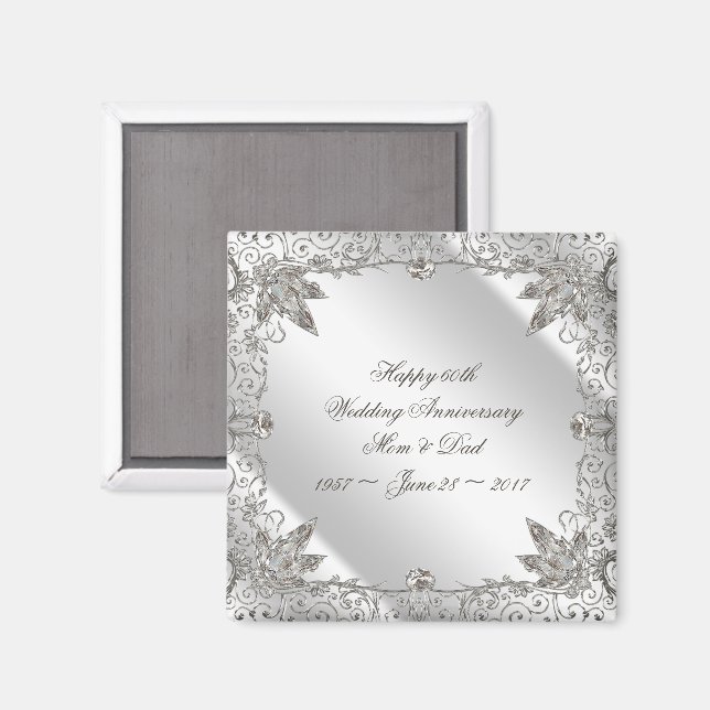 Flourish Diamond 60th Wedding Anniversary Magnet (Front/Back)