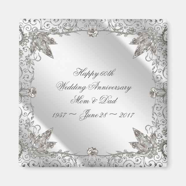 Flourish Diamond 60th Wedding Anniversary Magnet (Front)