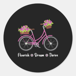 Flourish Dream Thrive Floral Bike Bicycle Subtle 8 Classic Round Sticker