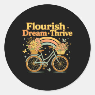 Flourish Dream Thrive Floral Bike Subtle 8647 Trum Classic Round Sticker
